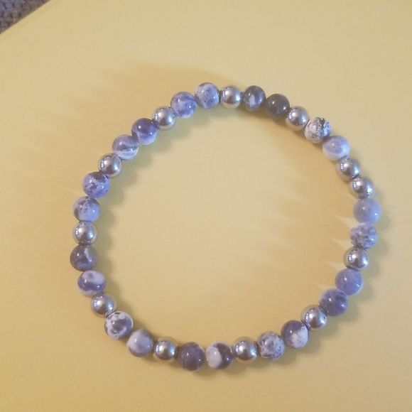 Mens 6mm Beaded Sodalite 8" Expansion bracelet With Silvertone Beads New Custom - Picture 5 of 7